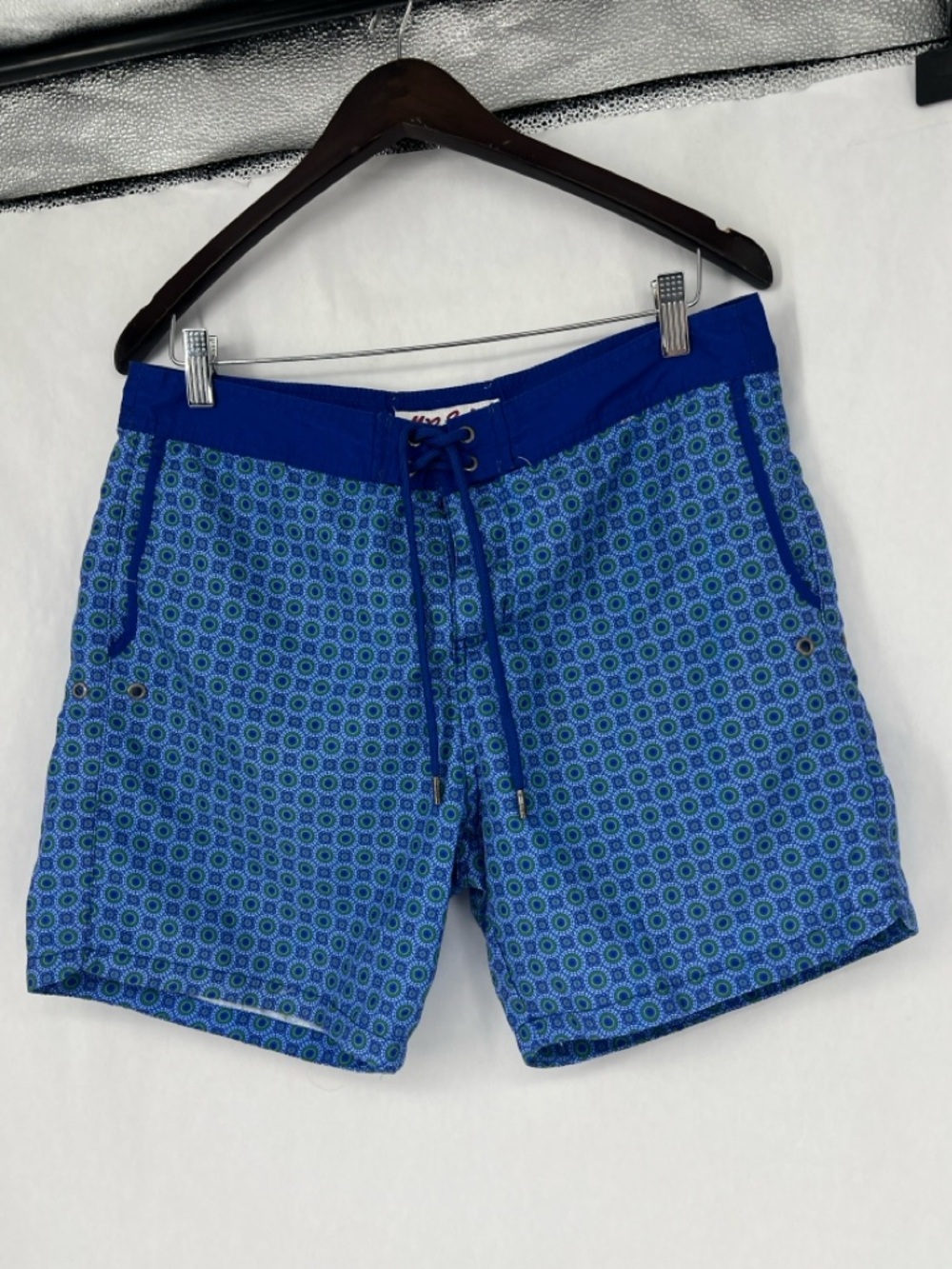 Mr.Swim Blue and Green Geometric Board Shorts